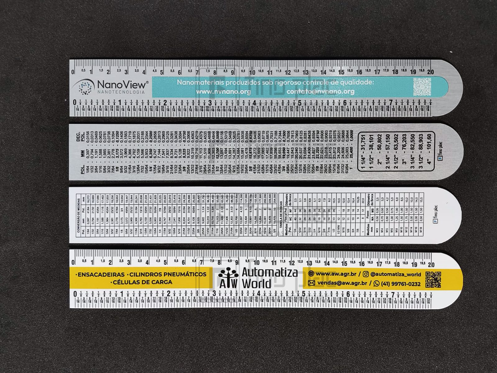 Brinde Corporativo: Réguas personalizadas em alumínio anodizado ou PVC. Régua com cantos arredondados