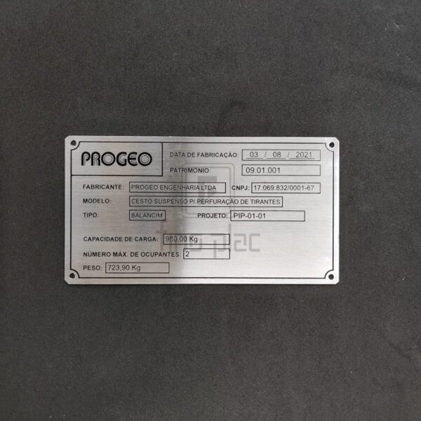 Placa para máquina e equipamentos em Aço Inox