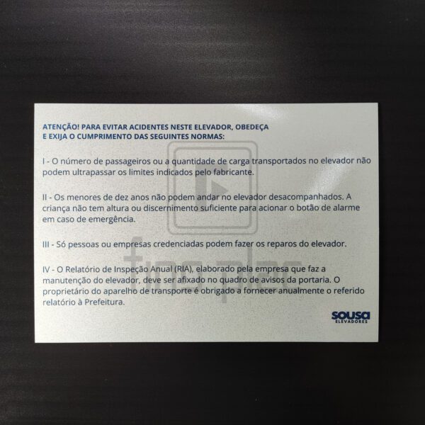 Placa para Elevadores e informativos